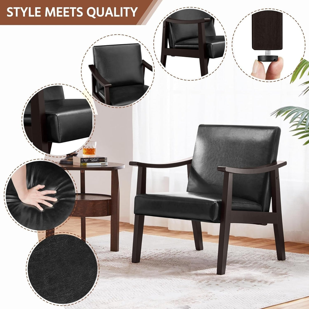 Yaheetech PU Leather Accent Chair, Mid-Century Modern Armchair with Solid Wood Legs, Reading Leisure Chair with High Image 1