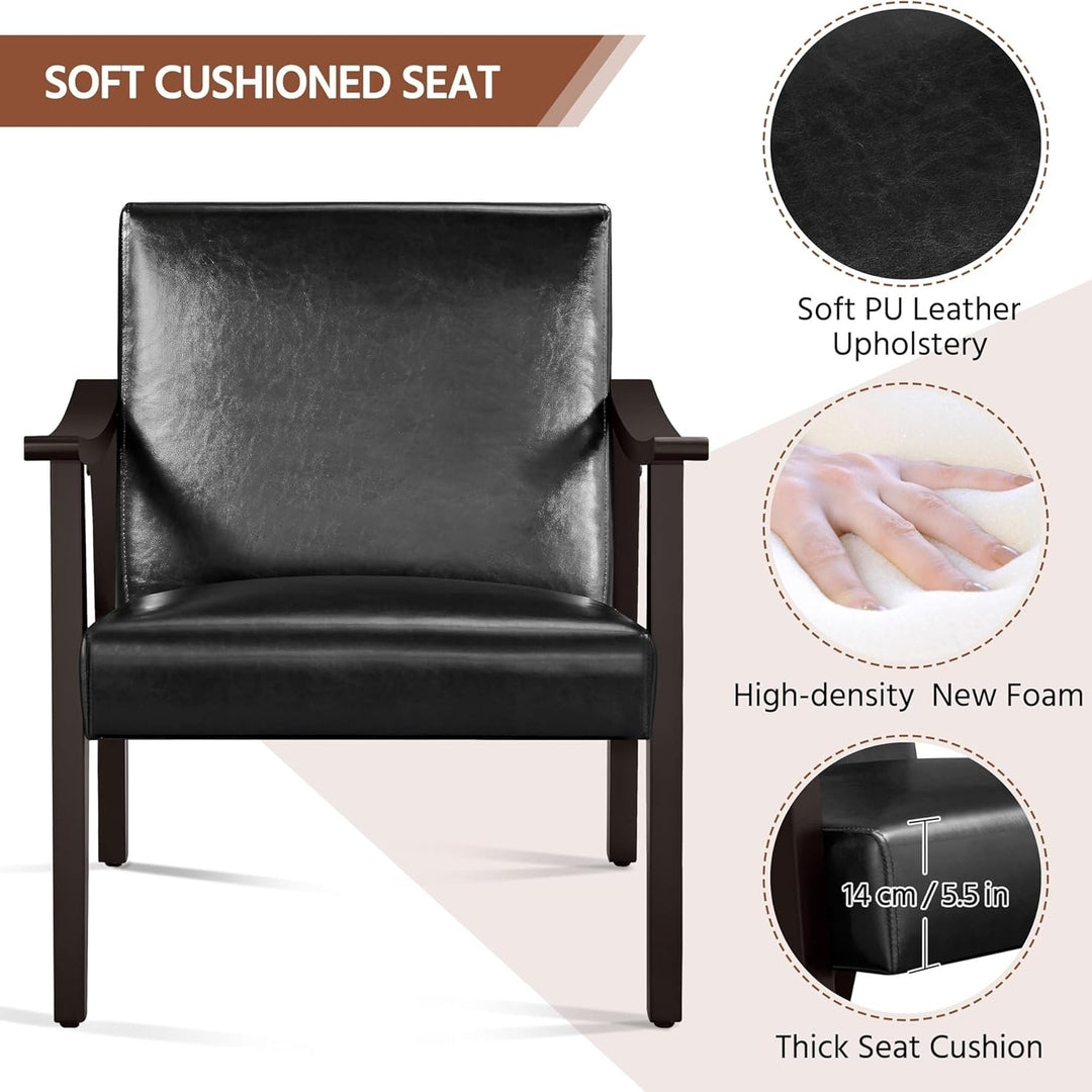 Yaheetech PU Leather Accent Chair, Mid-Century Modern Armchair with Solid Wood Legs, Reading Leisure Chair with High Image 5