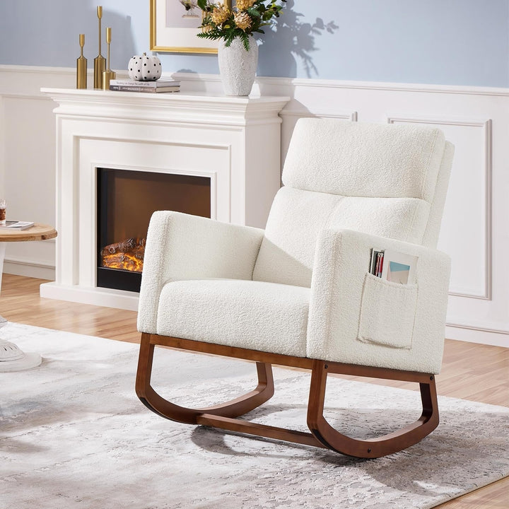 Yaheetech Upholstered Rocking Chair, Boucle Glider Chair Nursery Chair with High Back and Side Pocket, Rocking Accent Image 2