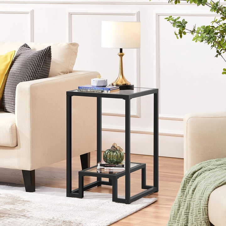 Yaheetech Glass Side Table, Tempered Glass End Table with Shelf and Sturdy Metal Frame, Modern Elegant Accent Snake Image 1