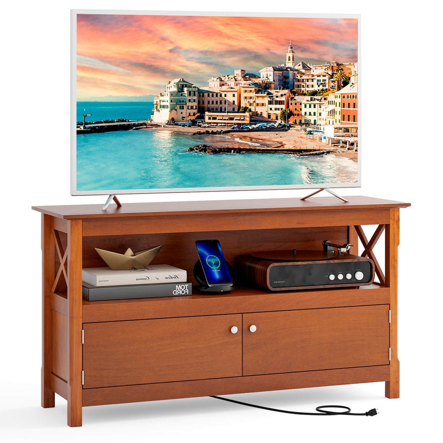 44 TV Stand Console Wooden Storage Cabinet Shelf Media Center Television Stand Image 1