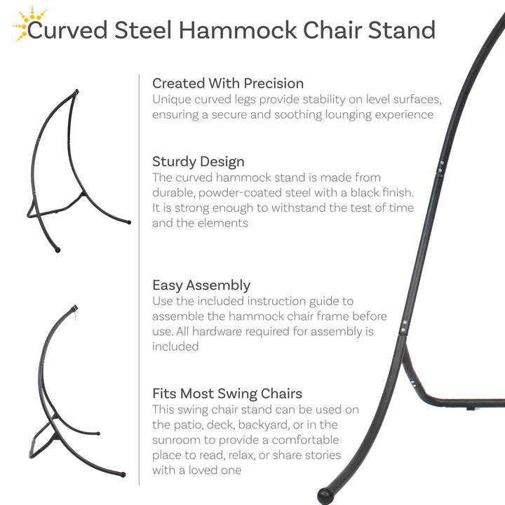 Sunnydaze Curved Steel Hanging Hammock Chair Stand - Black - 84" Image 2