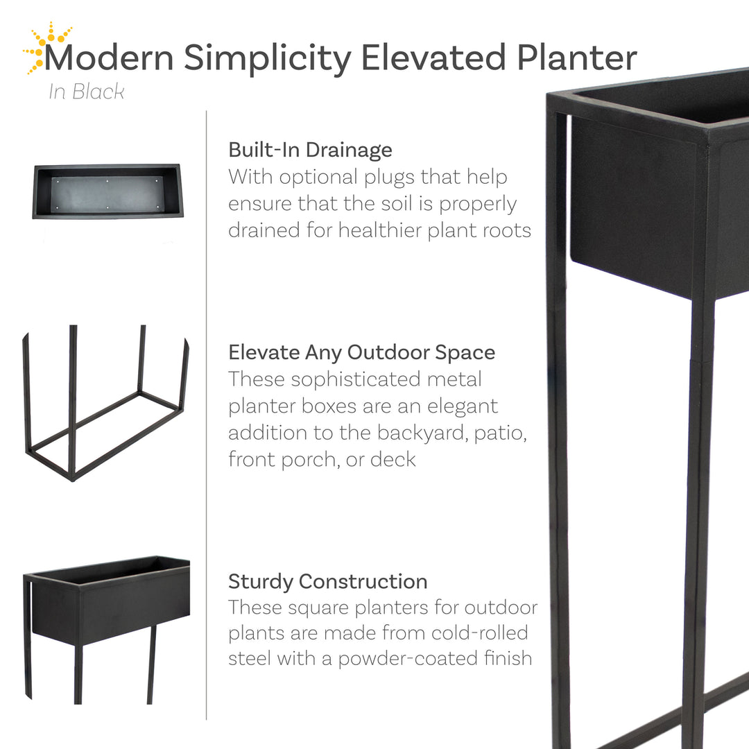 Sunnydaze Modern Simplicity Outdoor Elevated Planter - Black Image 2