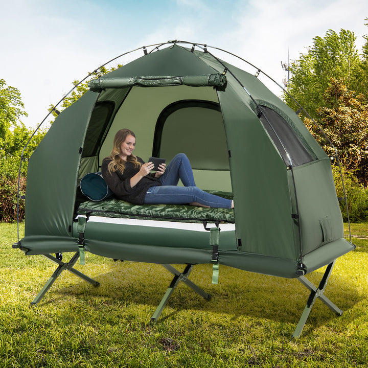 1-Person Compact Portable Pop-Up Tent/Camping Cot w/ Air Mattress and Sleeping Bag Image 2