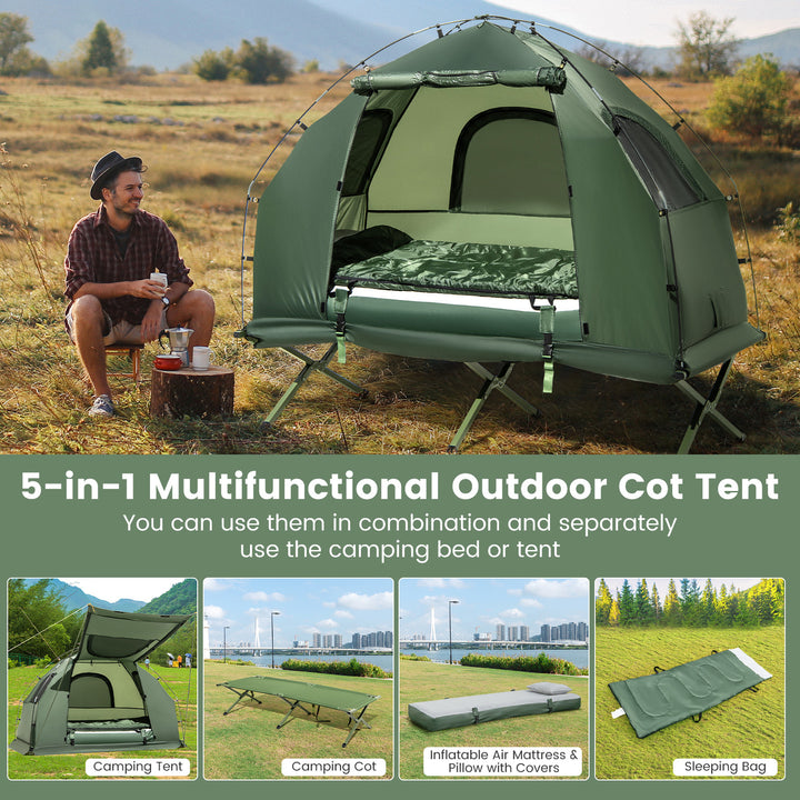 1-Person Compact Portable Pop-Up Tent/Camping Cot w/ Air Mattress and Sleeping Bag Image 5