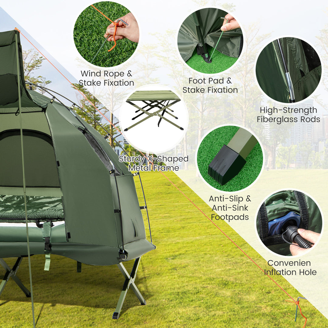 1-Person Compact Portable Pop-Up Tent/Camping Cot w/ Air Mattress and Sleeping Bag Image 9