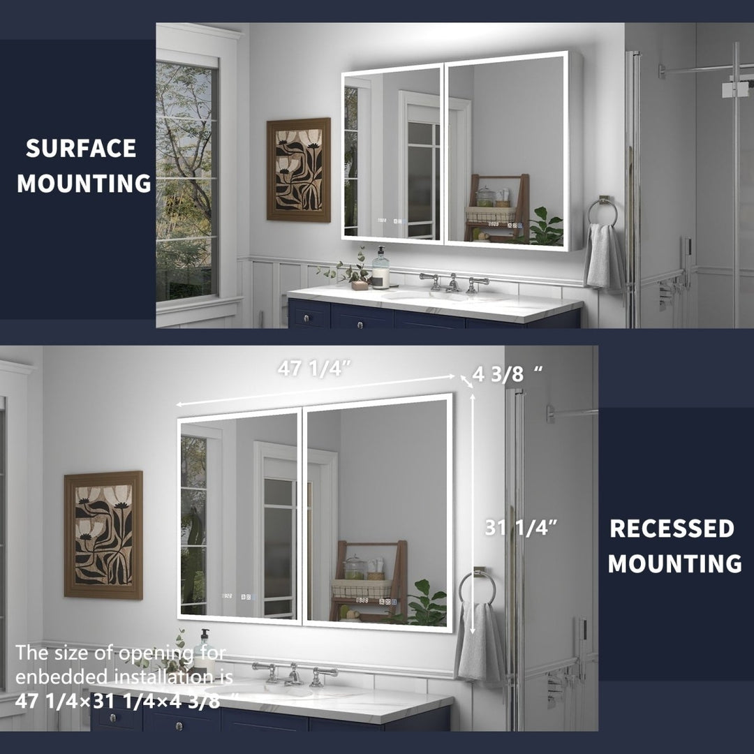 Rim 48" W x 32" H Lighted Medicine Cabinet Recessed or Surface LED Medicine Cabinet with Outlets and USBs Image 3