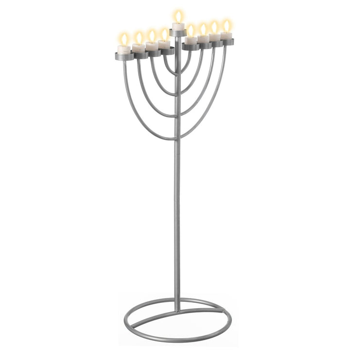 Modern Silver 9 Branch Metal Aluminum Hanukkah Menorah 17.25 x 47.75 Inches Image 1