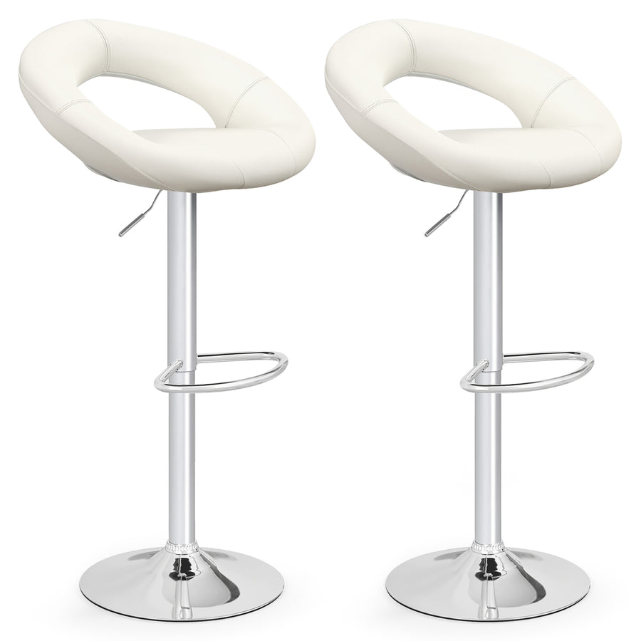 Set of 4 Adjustable Bar Stools Swivel Pub Chairs Barstools PU Leather White Image 1