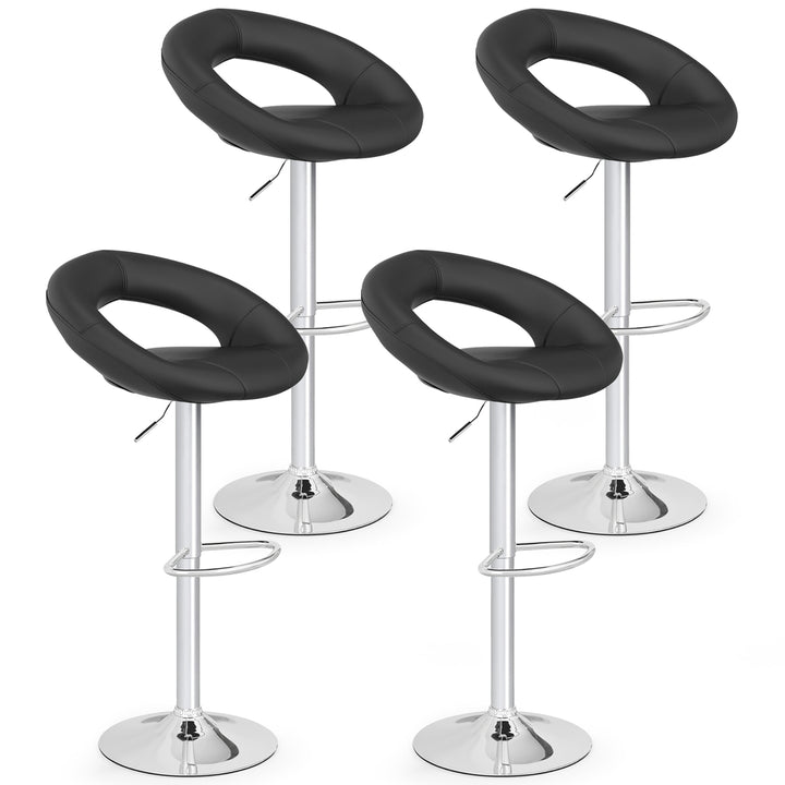 Set of 4 Adjustable Bar Stools Swivel Pub Chairs Barstools PU Leather Black Image 1