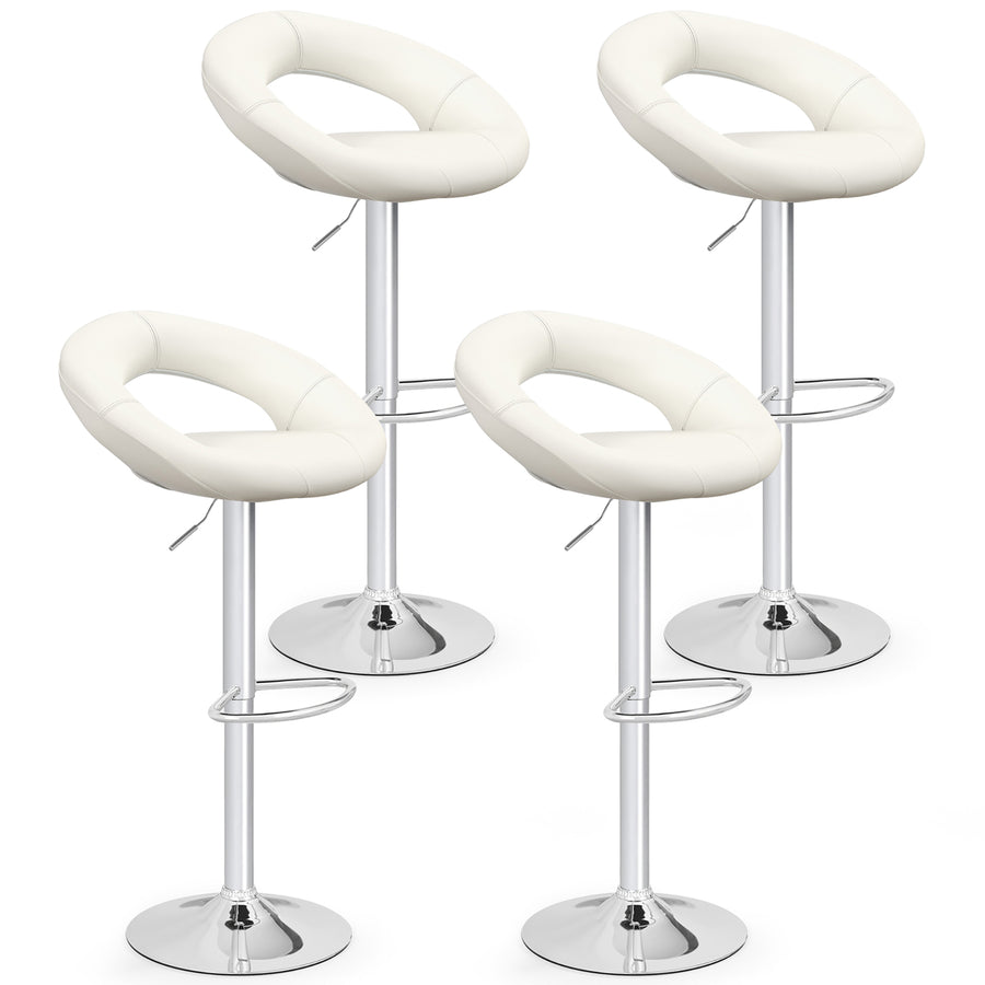 Set of 2 Bar Stools Adjustable PU Leather Barstools Swivel Pub Chairs White Image 1