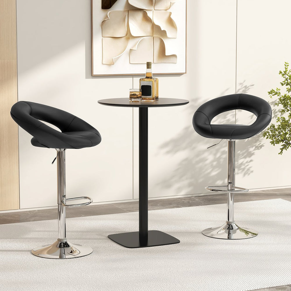 Set of 4 Adjustable Bar Stools Swivel Pub Chairs Barstools PU Leather Black Image 2