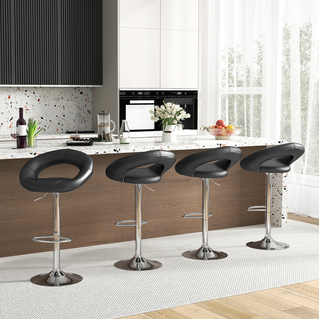 Set of 4 Adjustable Bar Stools Swivel Pub Chairs Barstools PU Leather Black Image 4