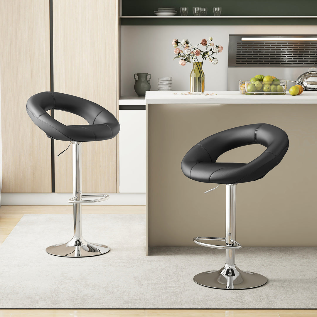 Set of 4 Adjustable Bar Stools Swivel Pub Chairs Barstools PU Leather Black Image 5