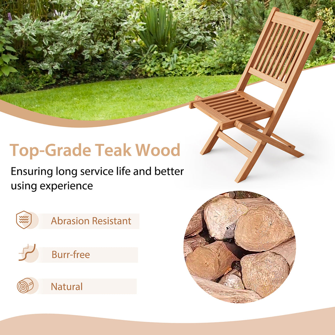 Indonesia Teak Wood Outdoor Chair Folding Portable Patio Chair w/ Slatted Seat and Back Image 4