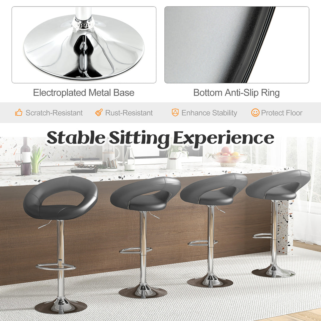 Set of 4 Adjustable Bar Stools Swivel Pub Chairs Barstools PU Leather Black Image 7