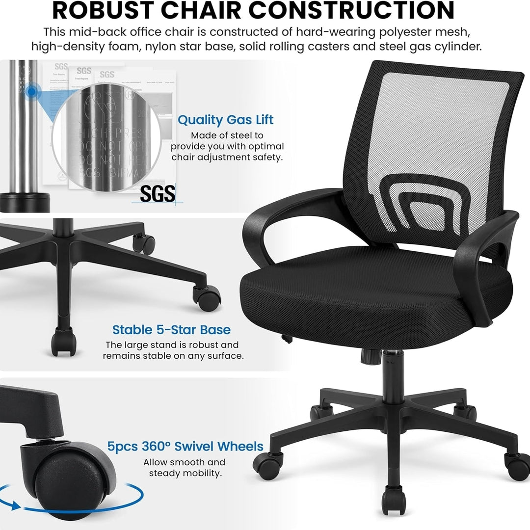 Yaheetech Office Chair Ergonomic Computer Chair Mid Back Adjustable Desk Chair with Lumbar Support Armrest, Swivel Image 5