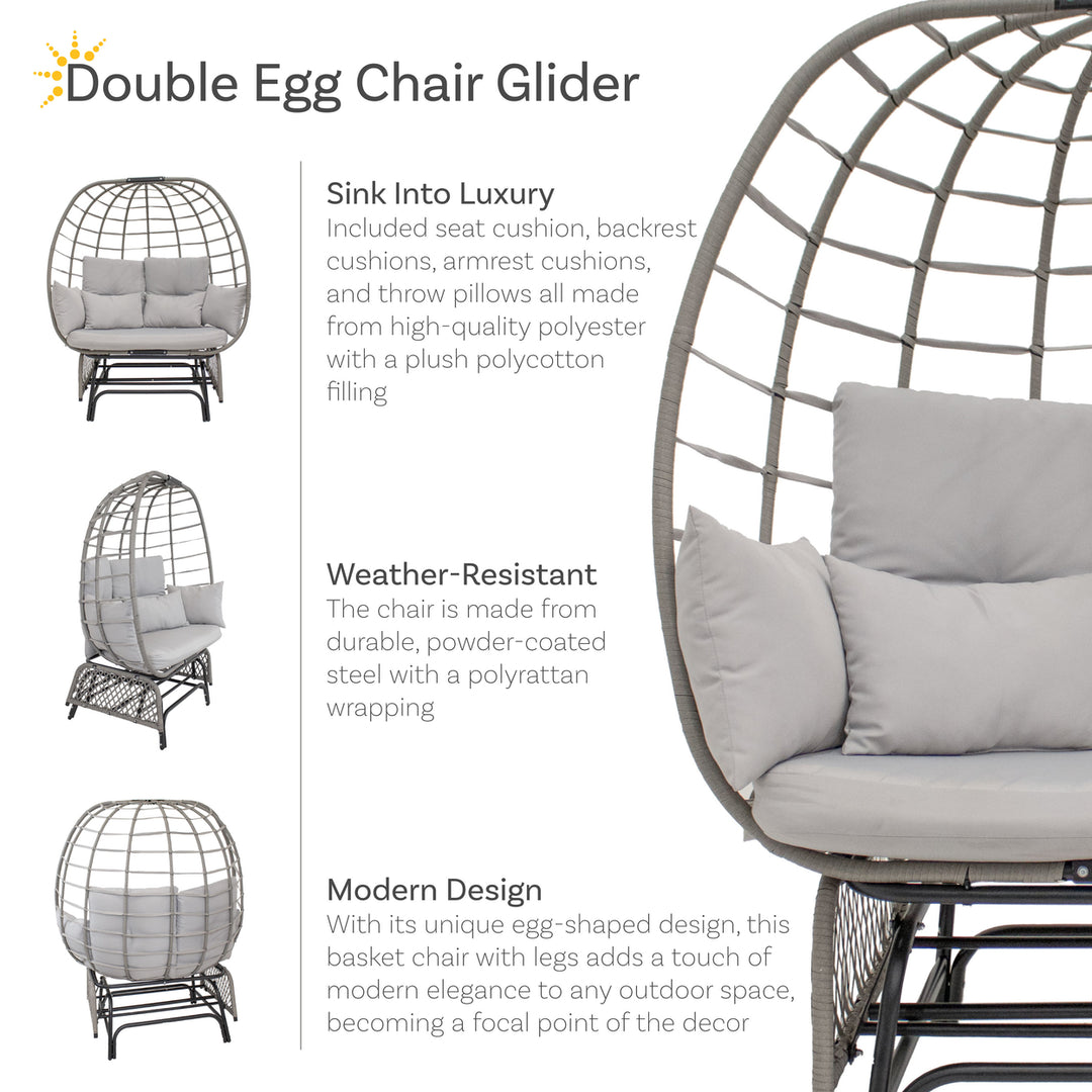 Sunnydaze Polyrattan Double Egg Chair Glider with Cushions and Pillows Image 4