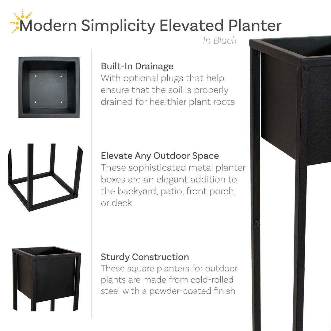 Sunnydaze Modern Simplicity Outdoor Elevated Planter - Black - 2-Pack Image 2