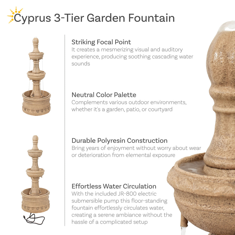 Sunnydaze Cyprus 3-Tier Polyresin Outdoor Fountain - Eggshell Image 2