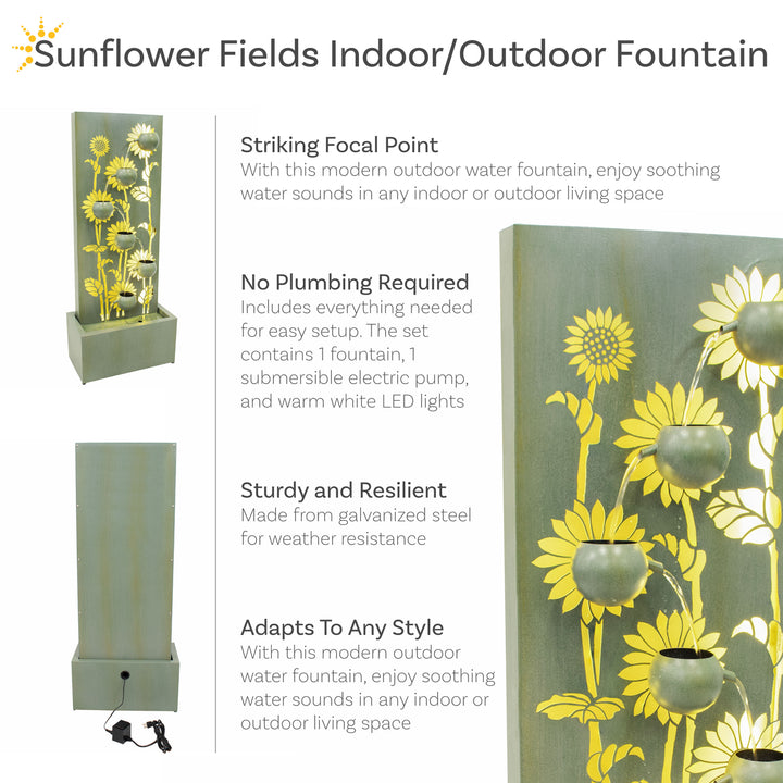 Sunnydaze Sunflower Fields Steel Outdoor Water Fountain with LEDs - 48.5" Image 2