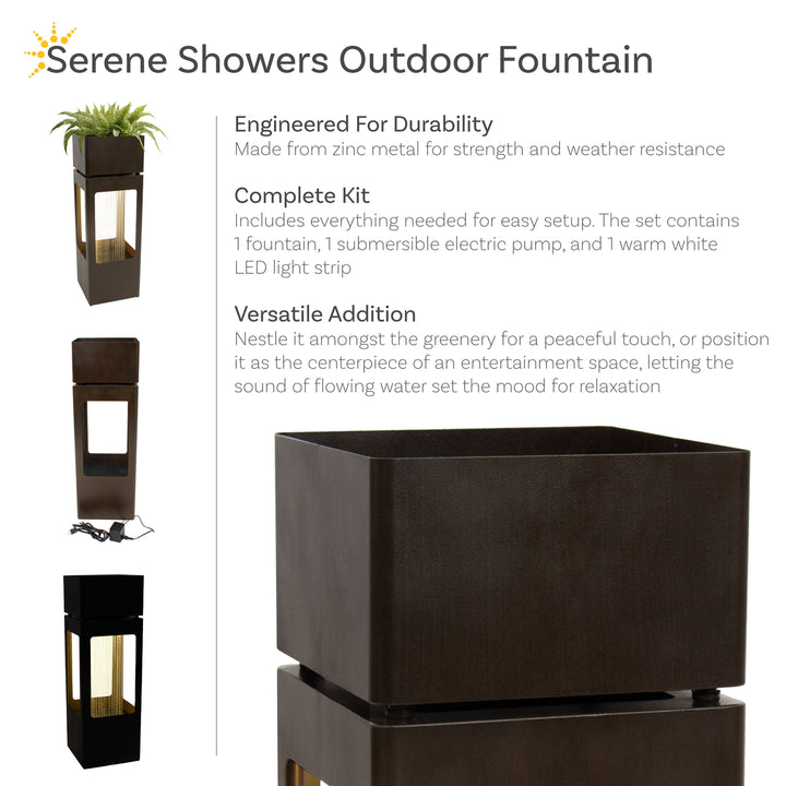 Sunnydaze Serene Showers Zinc Water Fountain with Planter and LEDs - 36" Image 2