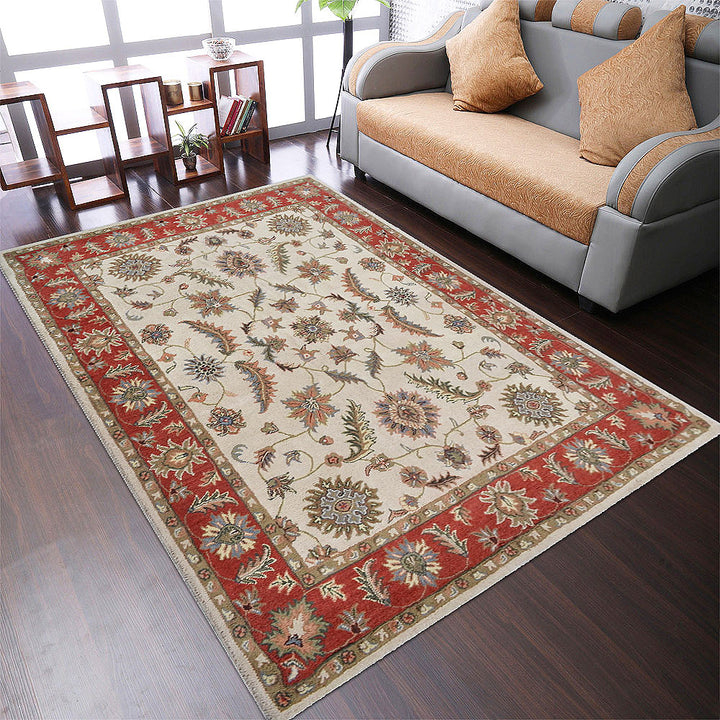 Hand Tufted Wool Area Rug Beige Red K00106 Eco-Friendly Soft High Pile Image 1