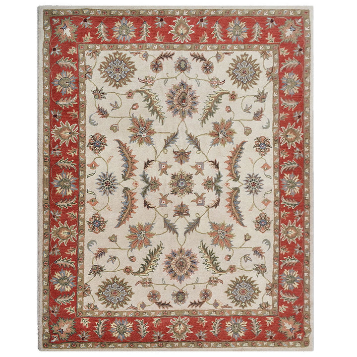 Hand Tufted Wool Area Rug Beige Red K00106 Eco-Friendly Soft High Pile Image 2