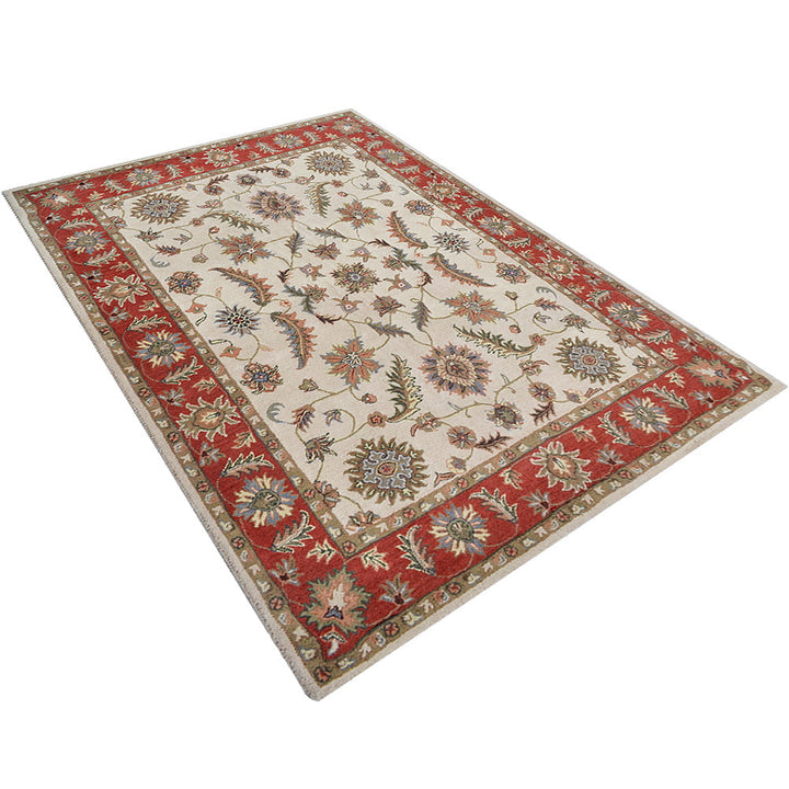 Hand Tufted Wool Area Rug Beige Red K00106 Eco-Friendly Soft High Pile Image 3