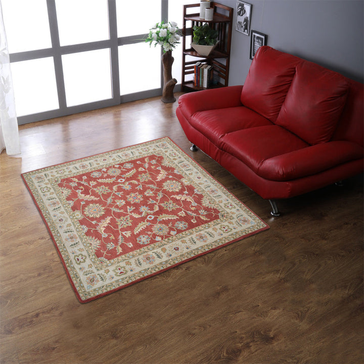 Hand Tufted Wool Area Rug Beige Red K00106 Eco-Friendly Soft High Pile Image 8