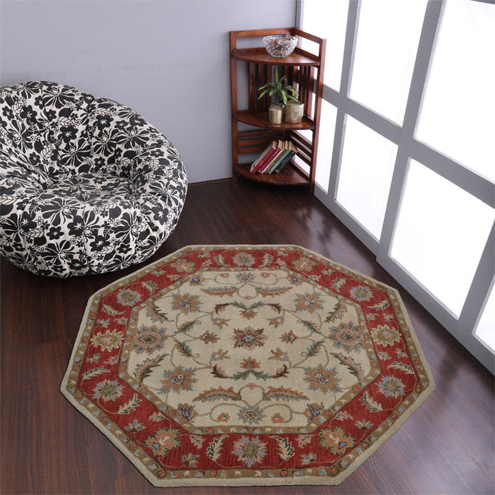 Hand Tufted Wool Area Rug Beige Red K00106 Eco-Friendly Soft High Pile Image 9