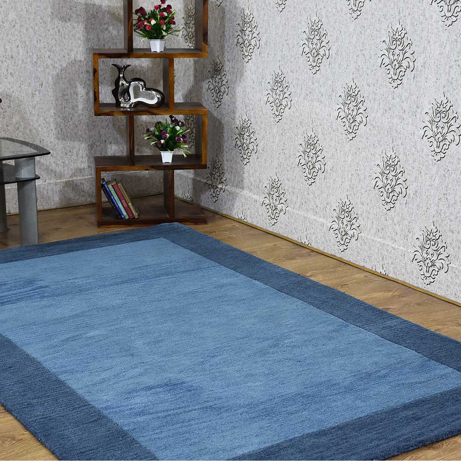 Hand Tufted Wool Area Rug Blue K00201 Contemporary Design Soft High Pile Image 1