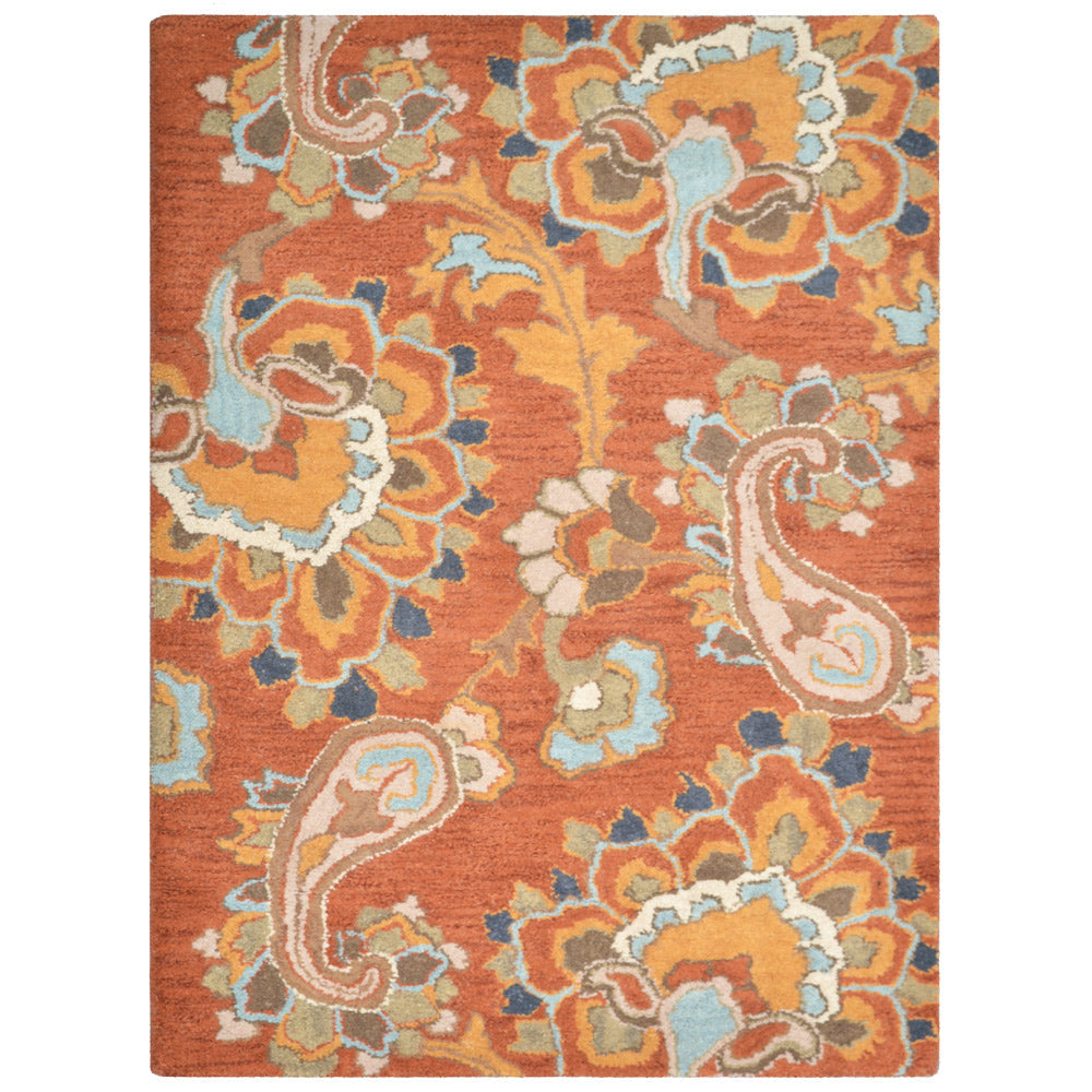 Hand Tufted Wool Area Rug Floral Rust High Pile Eco-Friendly 5x8 K00151 Image 2