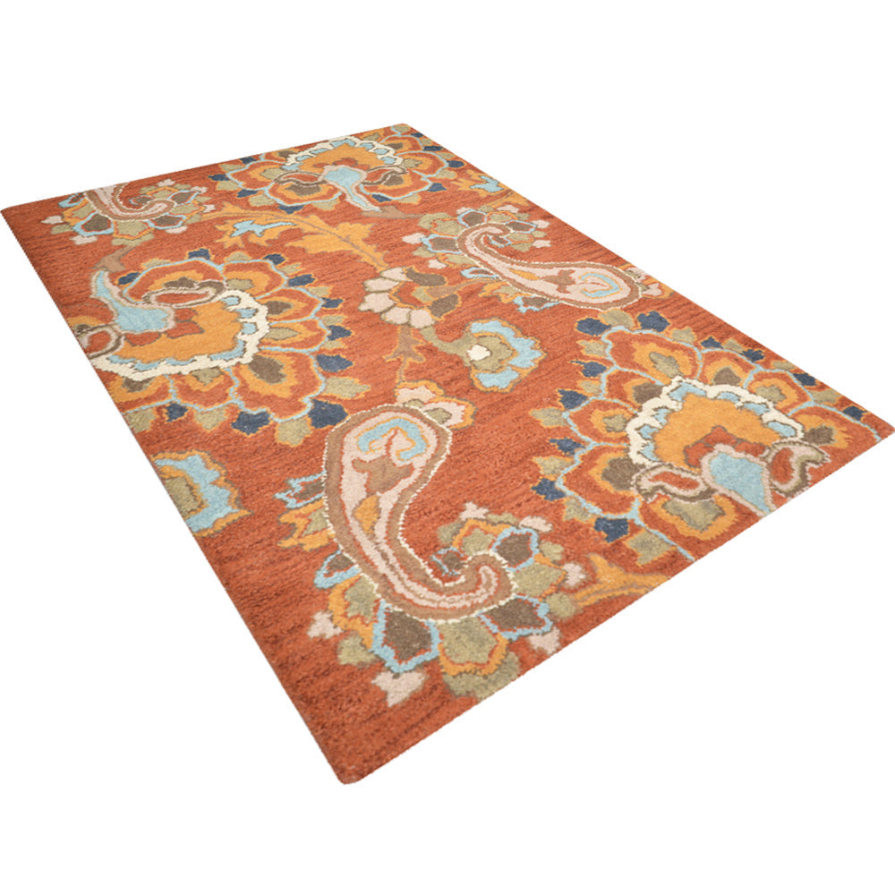 Hand Tufted Wool Area Rug Floral Rust High Pile Eco-Friendly 5x8 K00151 Image 3