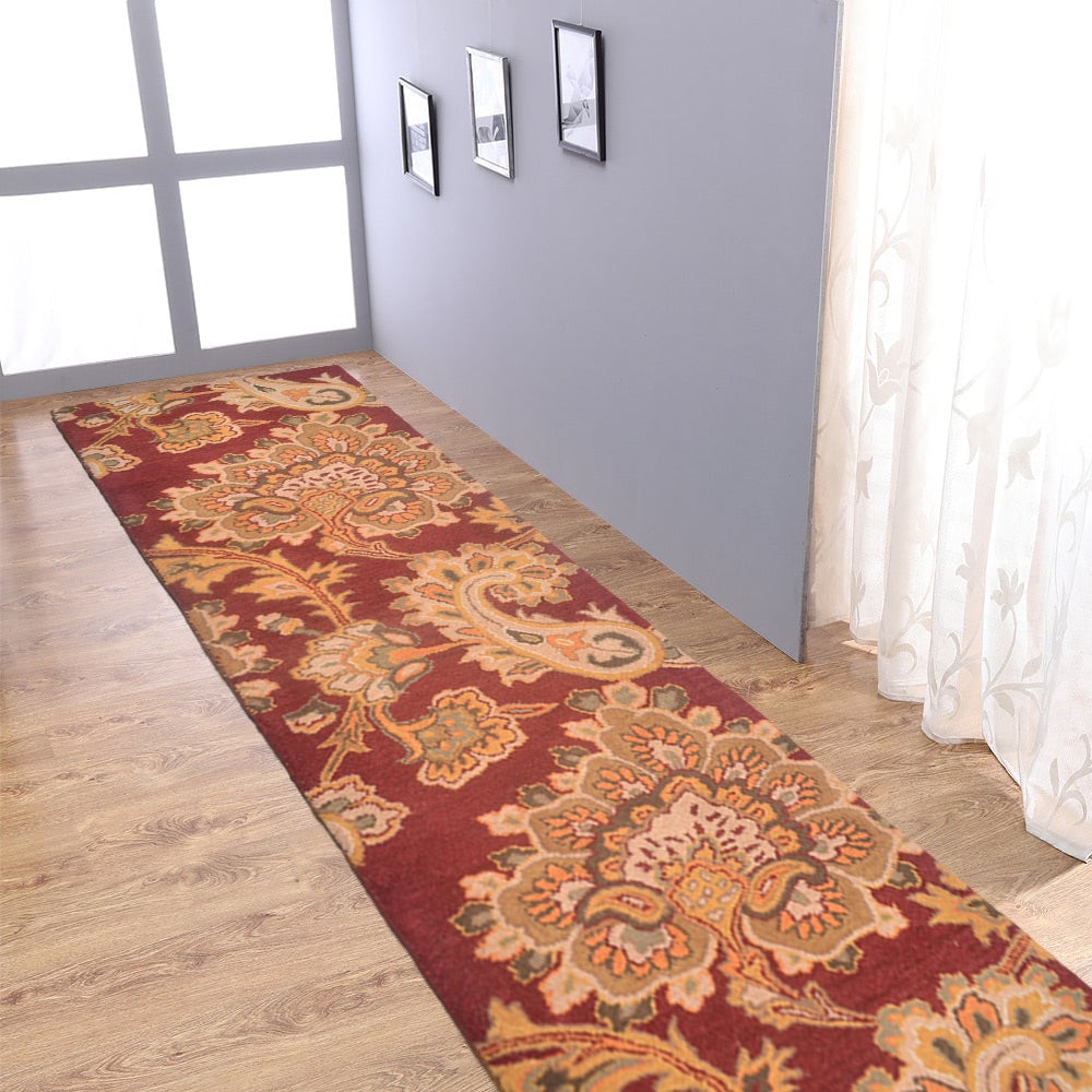 Hand Tufted Wool Area Rug Floral Rust High Pile Eco-Friendly 5x8 K00151 Image 1