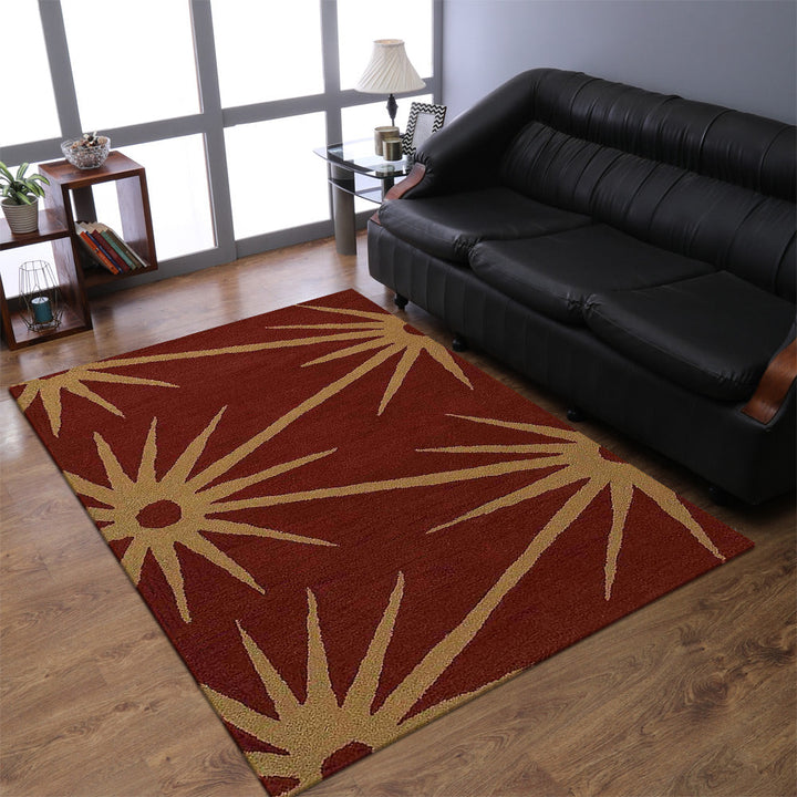 Hand Tufted Wool Area Rug Floral Red Gold K00202 Eco-Friendly Soft Durable Image 1