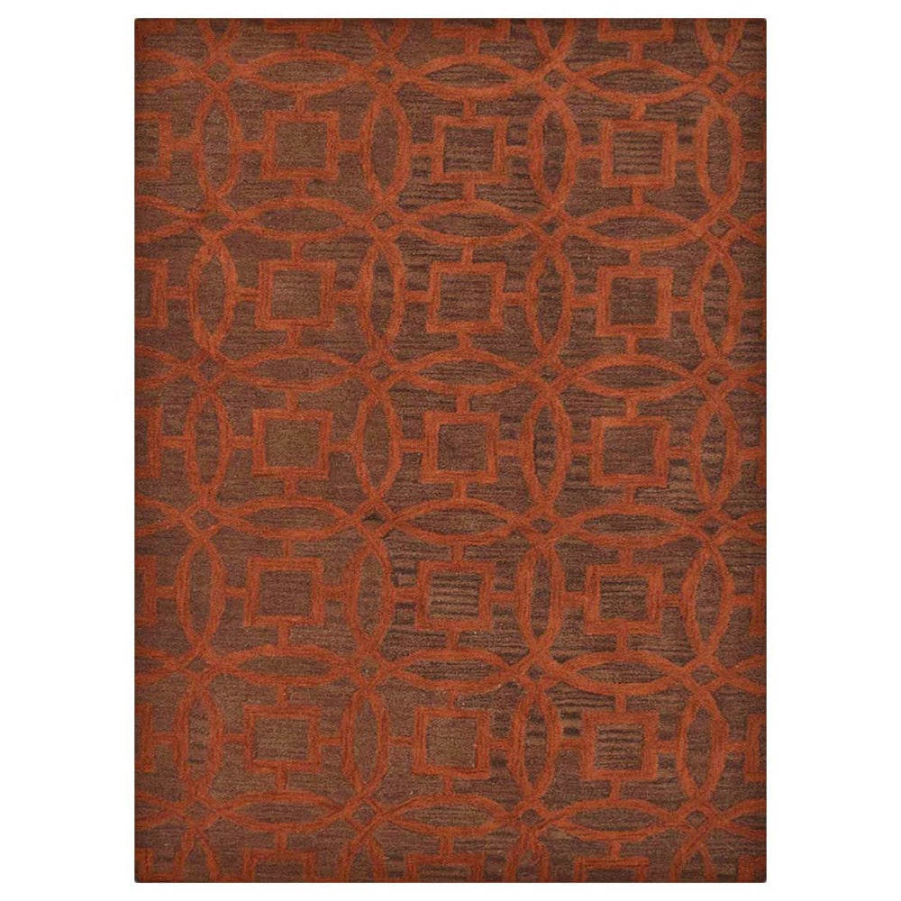 Hand Tufted Wool Area Rug Brown Orange Geometric Design K00239 5x7 Eco Friendly Image 2