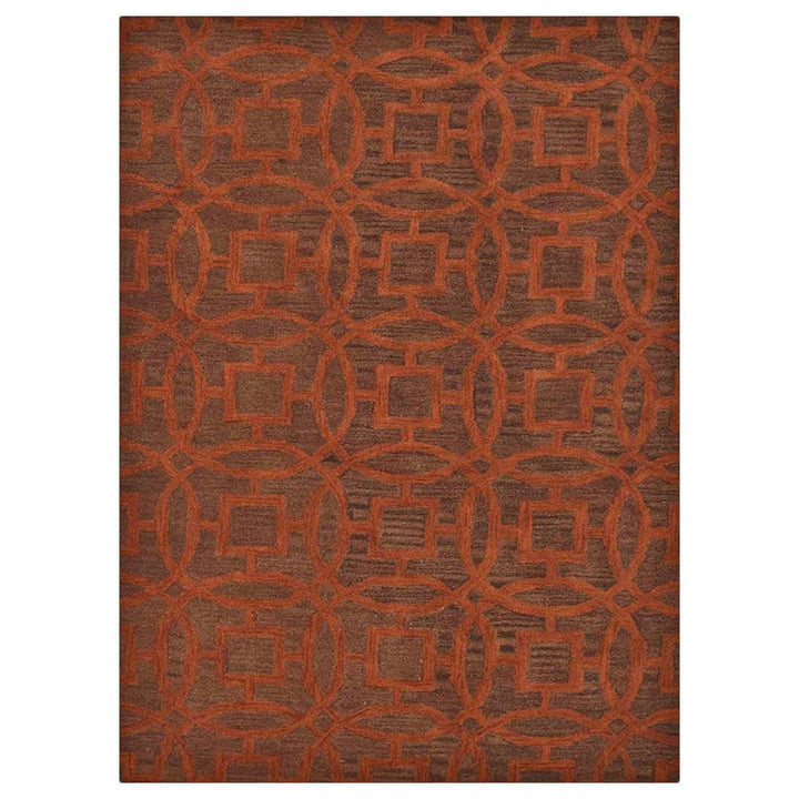 Hand Tufted Wool Area Rug Brown Orange Geometric Design K00239 5x7 Eco Friendly Image 2