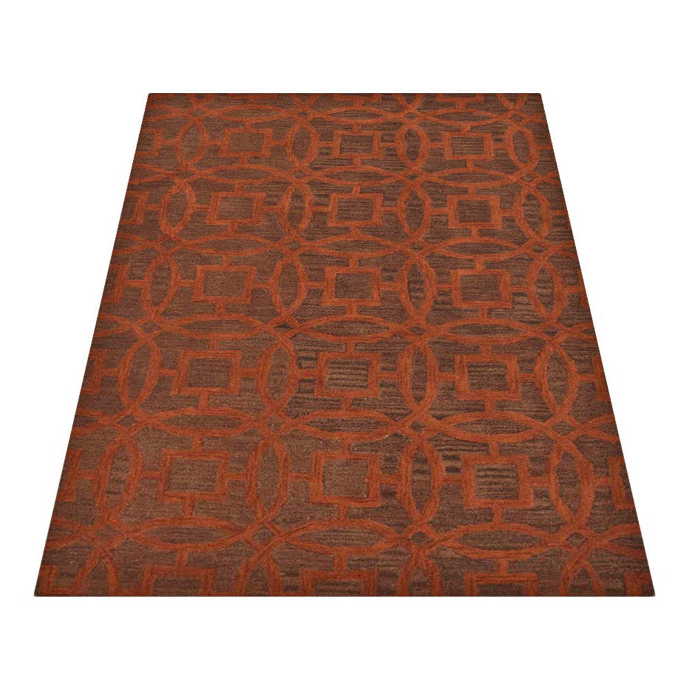 Hand Tufted Wool Area Rug Brown Orange Geometric Design K00239 5x7 Eco Friendly Image 3