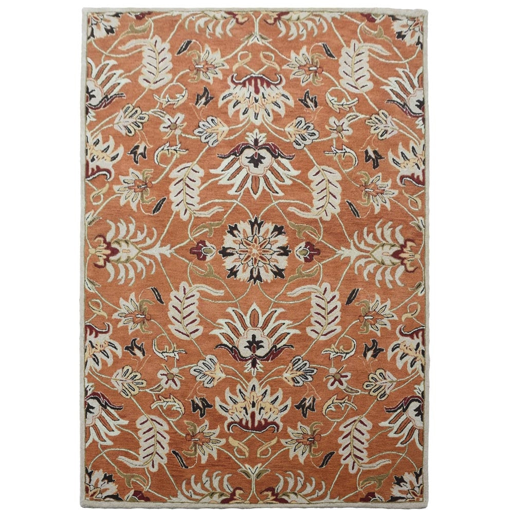 Hand Tufted Wool Area Rug Floral Orange K00268 Eco-Friendly High Pile 5x8 Image 2