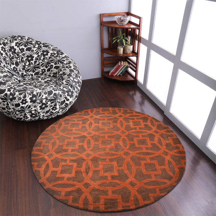 Hand Tufted Wool Area Rug Brown Orange Geometric Design K00239 5x7 Eco Friendly Image 6