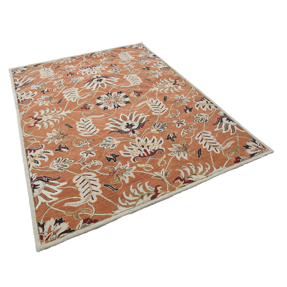 Hand Tufted Wool Area Rug Floral Orange K00268 Eco-Friendly High Pile 5x8 Image 3