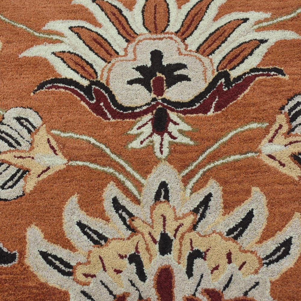 Hand Tufted Wool Area Rug Floral Orange K00268 Eco-Friendly High Pile 5x8 Image 4