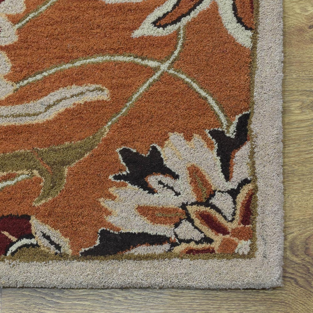 Hand Tufted Wool Area Rug Floral Orange K00268 Eco-Friendly High Pile 5x8 Image 5