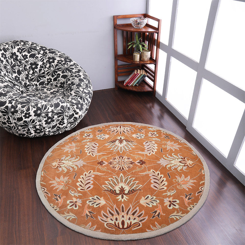 Hand Tufted Wool Area Rug Floral Orange K00268 Eco-Friendly High Pile 5x8 Image 7