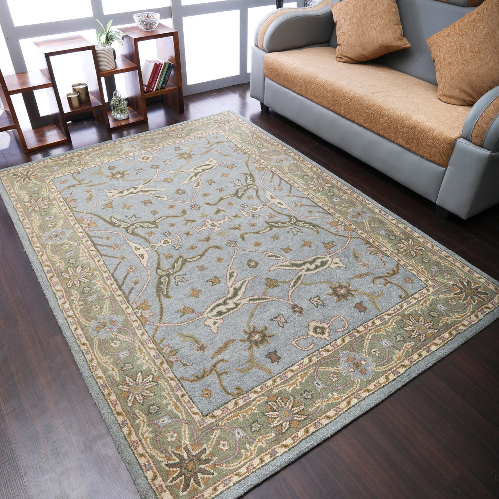 Hand Tufted Wool Area Rug Blue Green K00503 5x8 Eco-Friendly Non-Slip Image 1