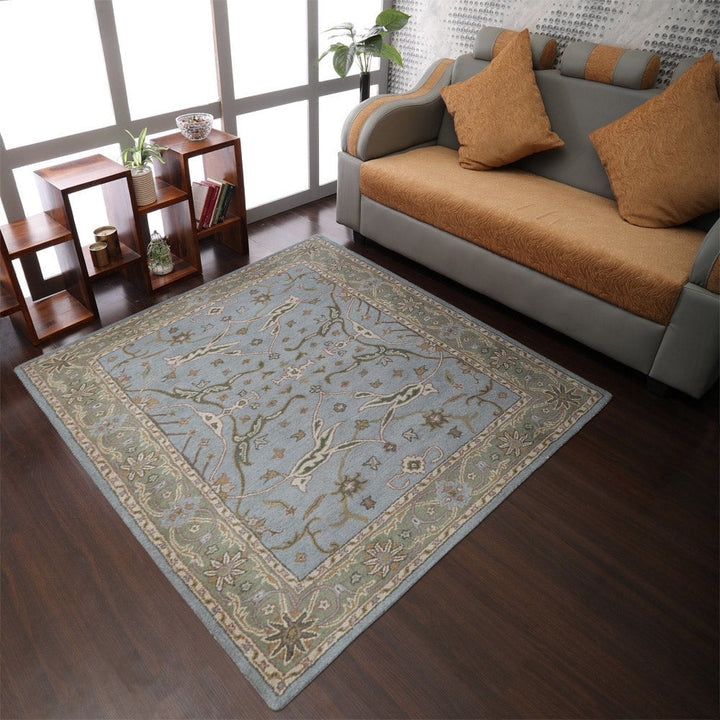 Hand Tufted Wool Area Rug Blue Green K00503 5x8 Eco-Friendly Non-Slip Image 1