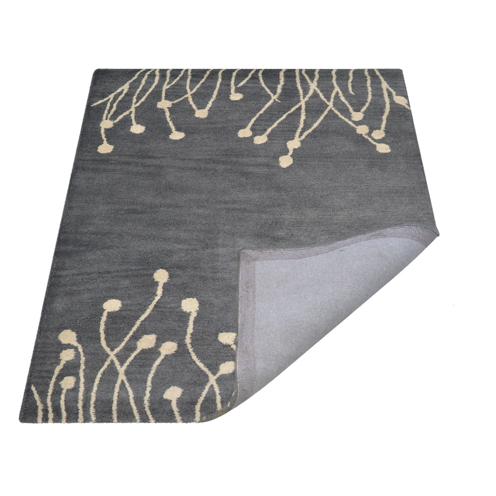 Hand Tufted Wool Area Rug Gray White Floral Design Eco-Friendly 5x7 K00509 Image 6