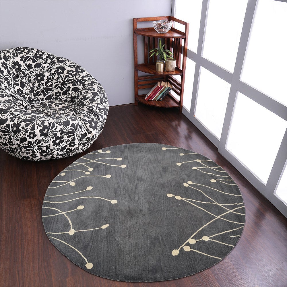 Hand Tufted Wool Area Rug Gray White Floral Design Eco-Friendly 5x7 K00509 Image 1