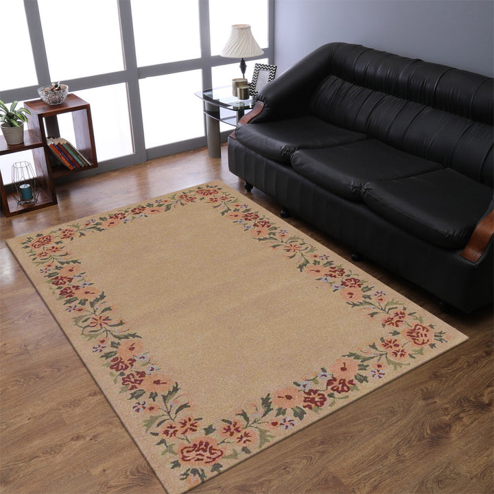 Cream Hand-Tufted Wool Area Rug 3x5 Floral Design K00648 Eco-Friendly Image 1